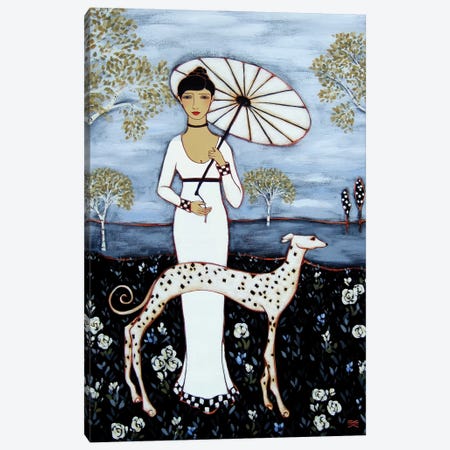 Woman With Birches And Dalmatian Canvas Print #KRG16} by Karen Rieger Canvas Print