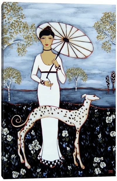Woman With Birches And Dalmatian Canvas Art Print - Karen Rieger
