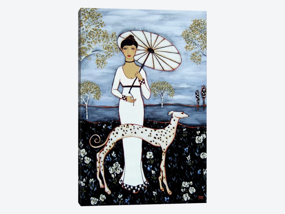 Woman With Birches And Dalmatian by Karen Rieger 1-piece Canvas Artwork