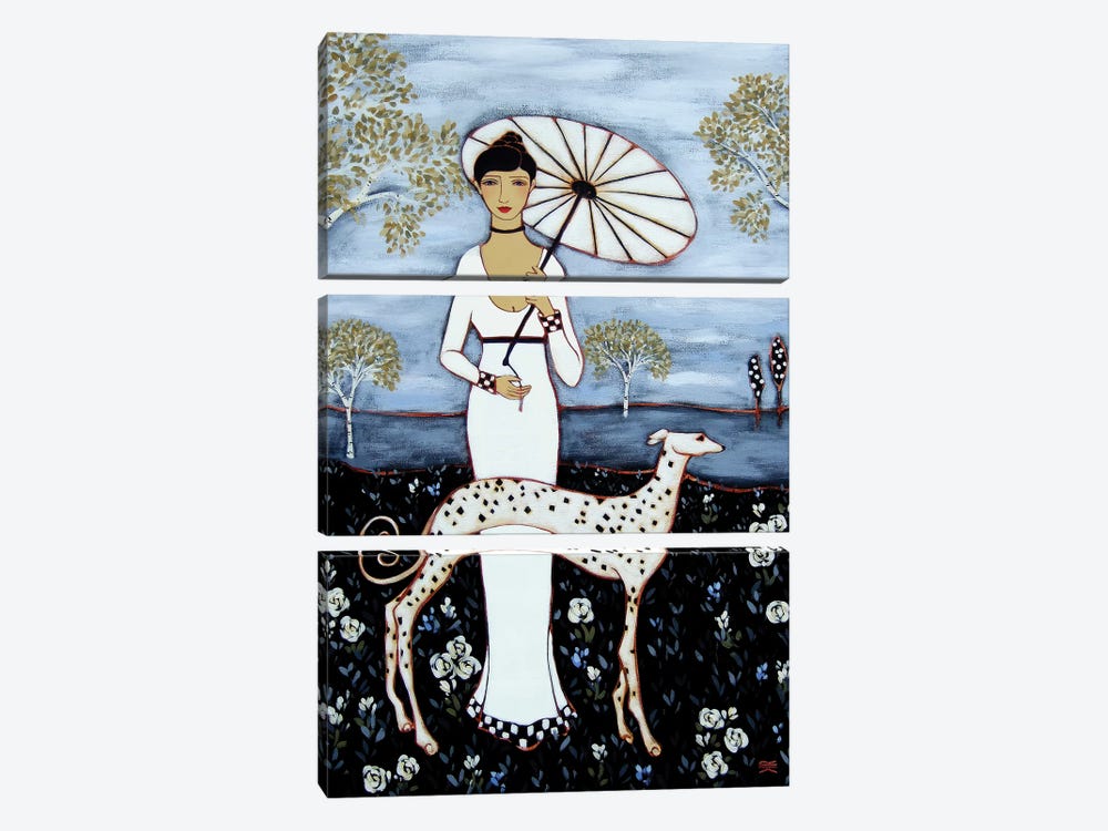 Woman With Birches And Dalmatian by Karen Rieger 3-piece Canvas Wall Art