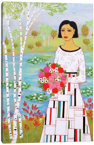 Woman With Birches Canvas Art Print - Karen Rieger