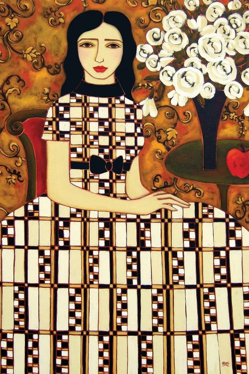 Woman With Ivory Roses And Apple