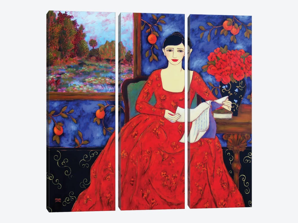 Woman With Landscape And Oranges by Karen Rieger 3-piece Canvas Print