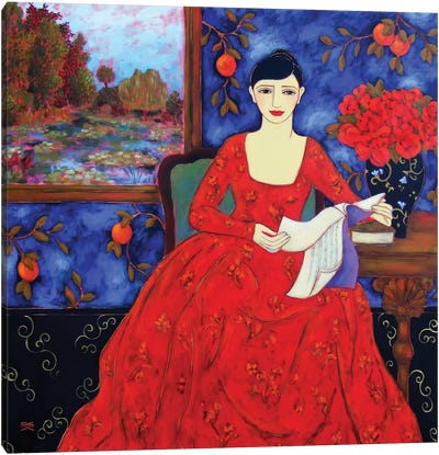 Woman With Landscape And Oranges Canvas Art Print - Orange Art