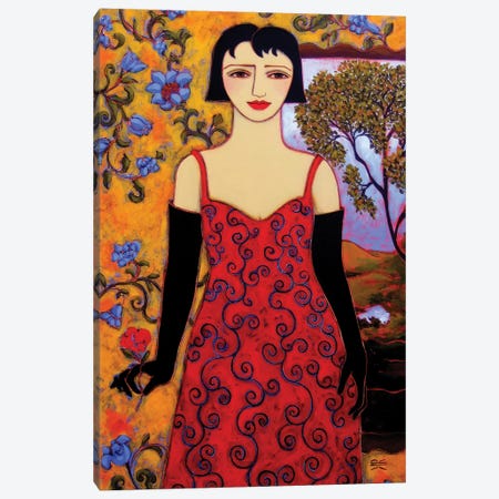 Woman With Landscape And Rose Canvas Print #KRG21} by Karen Rieger Art Print