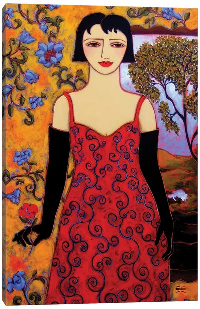Woman With Landscape And Rose Canvas Art Print - Karen Rieger