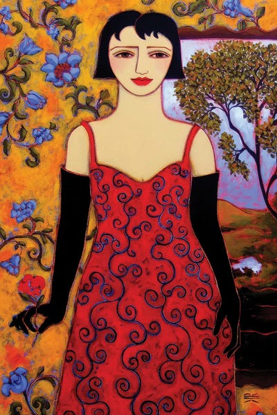 Woman With Landscape And Rose