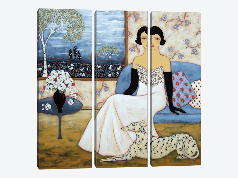Woman With Landscape And White Roses by Karen Rieger 3-piece Art Print