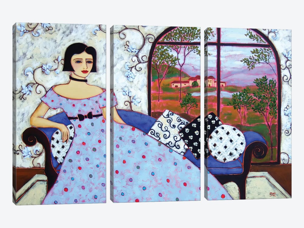 Woman With Polka Dot Gown by Karen Rieger 3-piece Canvas Art