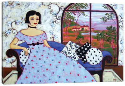 Woman With Polka Dot Gown Canvas Art Print - Karen Rieger
