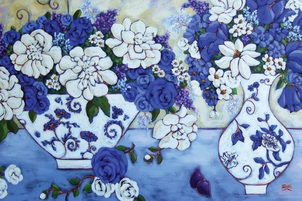 Contemporary Fine Art: Blue And White by Karen Rieger