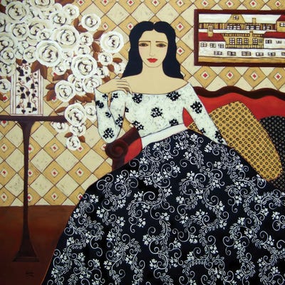 Evening With Ivory Roses by Karen Rieger metal wall art