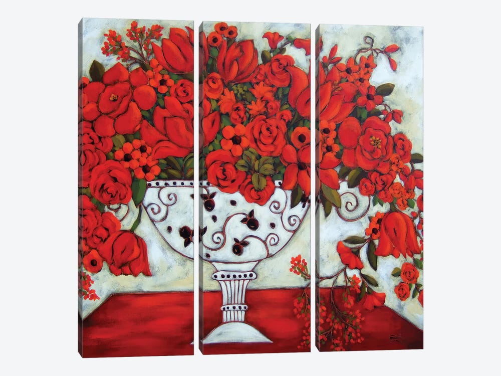 Ivory Vase With Red Tulips by Karen Rieger 3-piece Canvas Wall Art