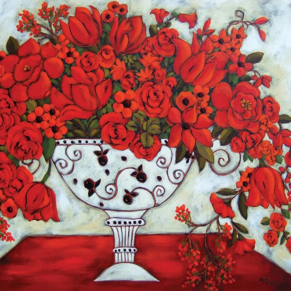 Karen Rieger: Ivory Vase With Red Tulips by Karen Rieger