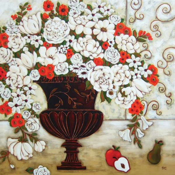 Pears: Red And White Blooms With Apples And Pear by Karen Rieger