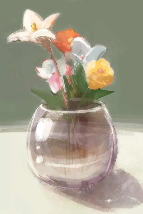 Vibrant Blooms In Glass Vase by Ken Roko wall art
