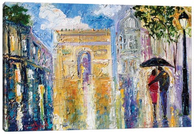 Paris Rainy Romance Canvas Art Print - Arc de Triomphe
