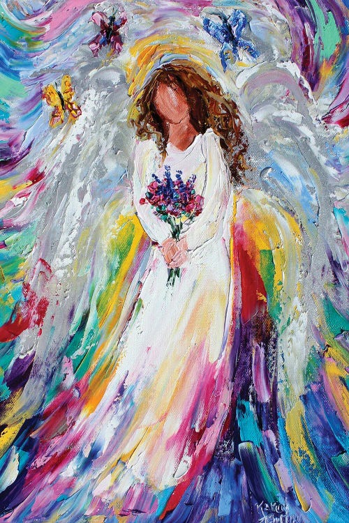 Spring Angel With Wildflowers And Butterflies