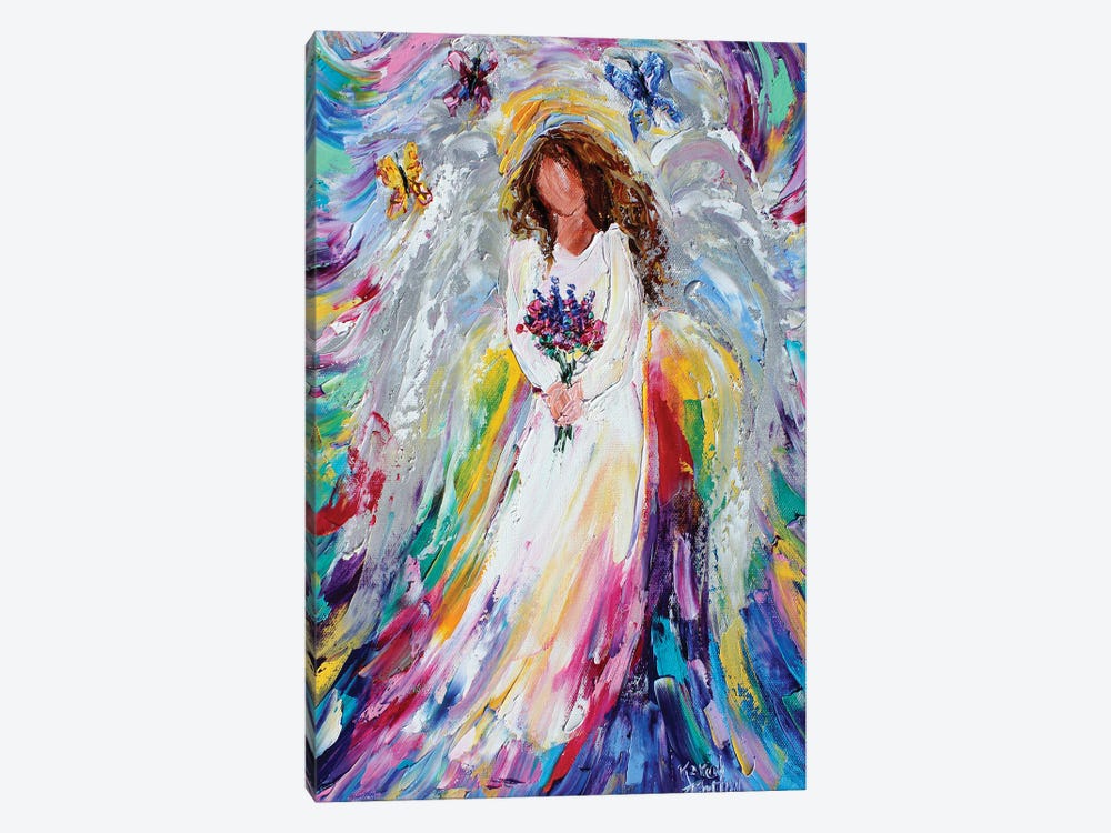 Spring Angel With Wildflowers And Butterflies by Karen Tarlton 1-piece Canvas Art Print