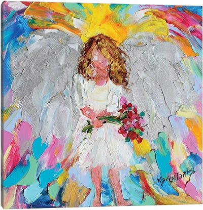 Angel With Flowers Canvas Art Print - Karen Tarlton