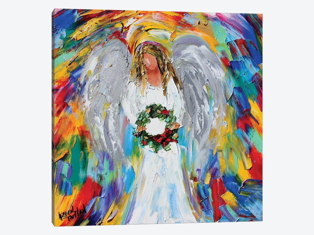 Christmas Angel With Wreath by Karen Tarlton 1-piece Canvas Art Print