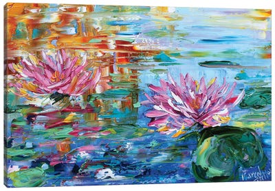 Dancing Light On The Lily Pond Canvas Art Print - Palette Knife Prints