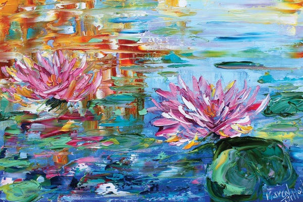 Palette Knife Prints: Dancing Light On The Lily Pond by Karen Tarlton