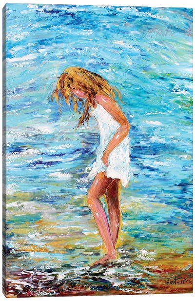 Girl On Beach Canvas Art Print - Child Portrait Art