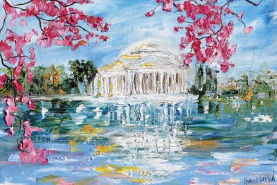 Jefferson Memorial Tital Basin Blossoms In Spring by Karen Tarlton art print