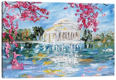 Jefferson Memorial Tital Basin Blossoms In Spring Canvas Art Print - Karen Tarlton