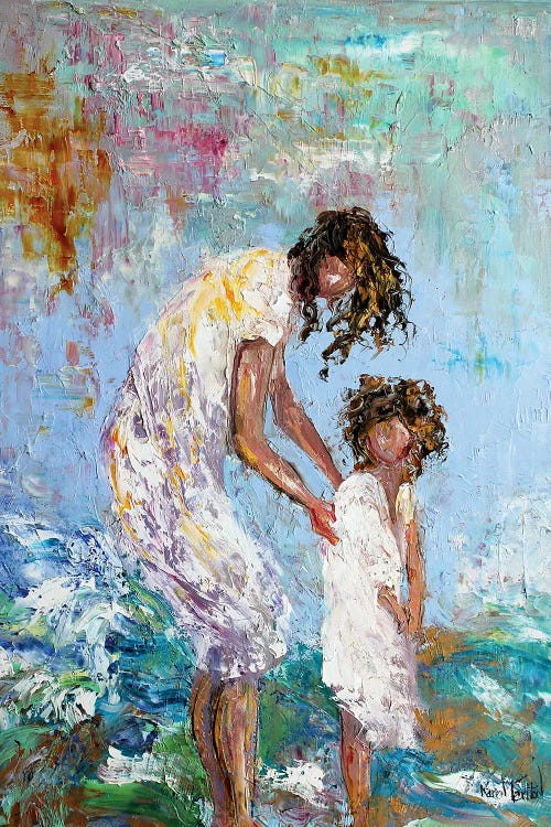 Mother And Child At Beach by Karen Tarlton wall art