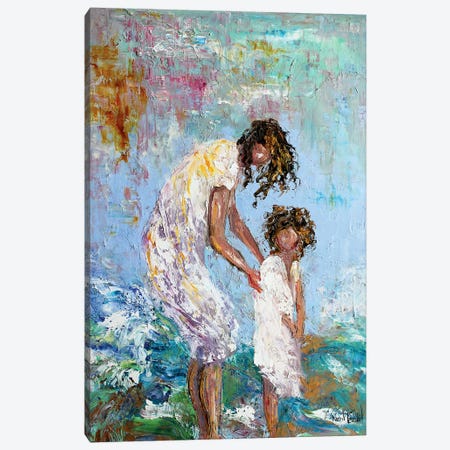 Mother And Child At Beach Canvas Print #KRT90} by Karen Tarlton Canvas Art Print