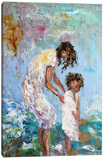 Mother And Child At Beach Canvas Art Print - Karen Tarlton