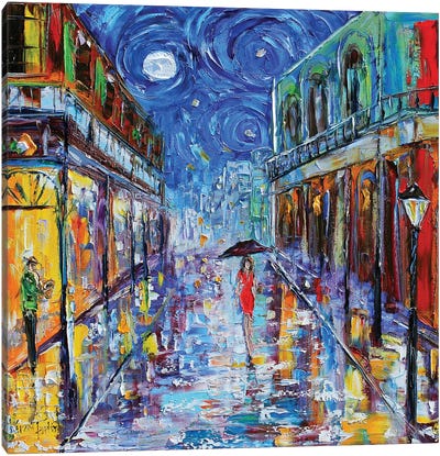 New Orleans French Quarter Moon Canvas Art Print - Rain Inspired