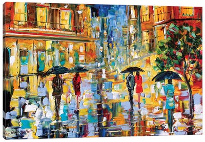 New Orleans Rainy Glow Canvas Art Print - Umbrella Art
