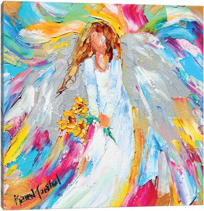 Angel And Sunflowers Canvas Art Print - Karen Tarlton