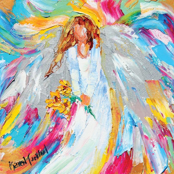 Current Day Impressionism: Angel And Sunflowers by Karen Tarlton