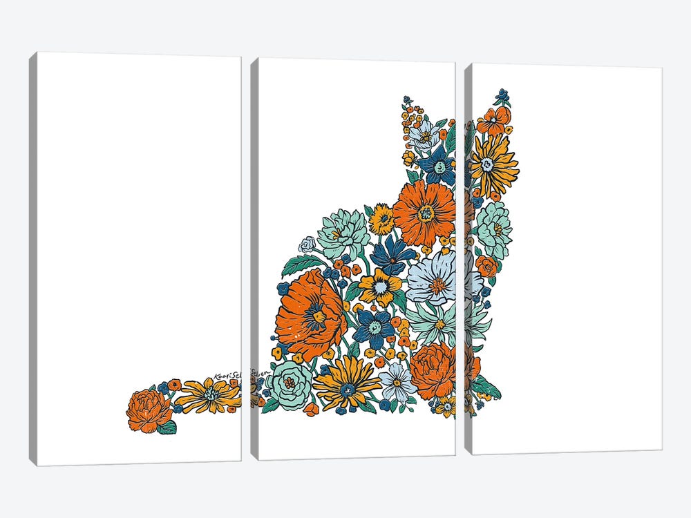 Floral Cat by Kaari Selven 3-piece Canvas Print