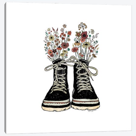 Floral Hiking Boots Canvas Print #KSI26} by Kaari Selven Art Print