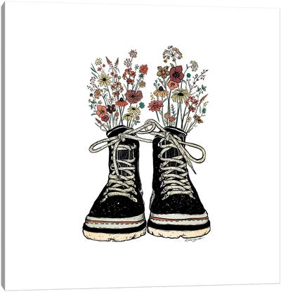 Floral Hiking Boots Canvas Art Print - Take a Hike