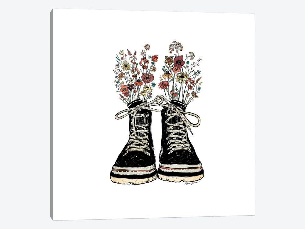 Floral Hiking Boots by Kaari Selven 1-piece Canvas Wall Art