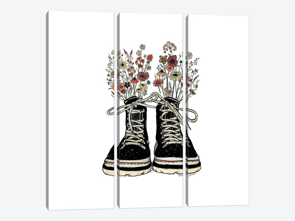 Floral Hiking Boots by Kaari Selven 3-piece Canvas Artwork
