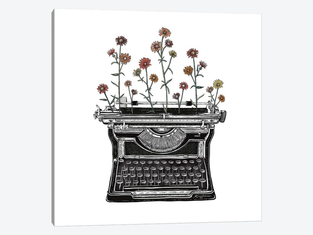 Floral Typewriter II by Kaari Selven 1-piece Canvas Wall Art