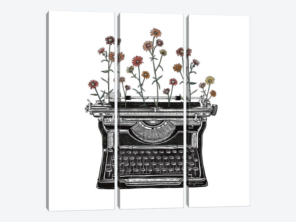 Floral Typewriter II by Kaari Selven 3-piece Canvas Art