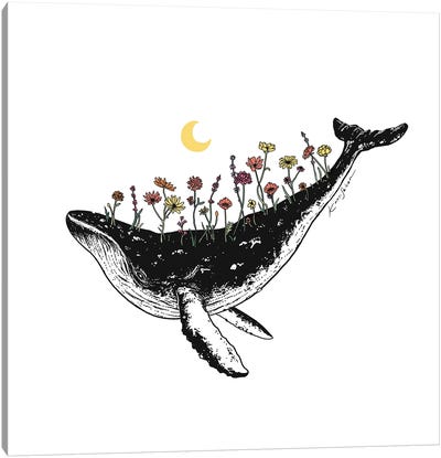 Floral Whale Canvas Art Print - Humpback Whale Art