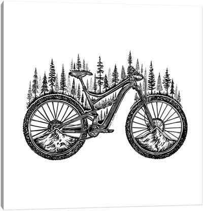Forested Bicycle Canvas Art Print - Black & White Scenic