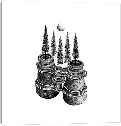 Forested Binoculars Canvas Art Print - Camping Art