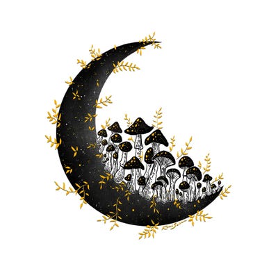 Golden Mushroom Moon by Kaari Selven art print