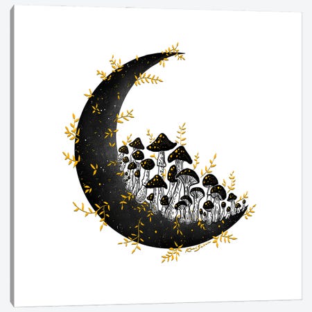 Golden Mushroom Moon Canvas Print #KSI39} by Kaari Selven Canvas Art Print
