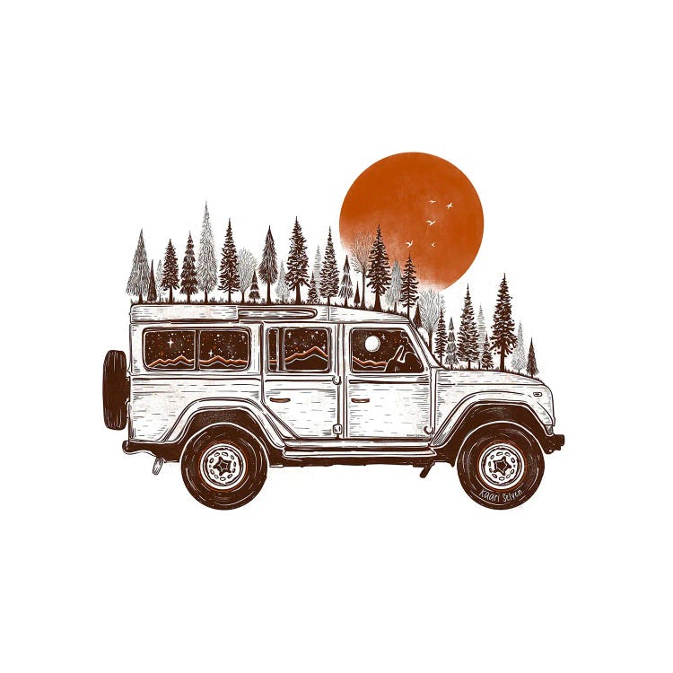 Autumn Sun Forested Jeep